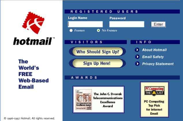 หน้าตา Hotmail ในสมัยก่อน